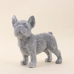 Bouledogue en résine argentée 20cm