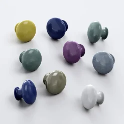 Bouton de meuble arrondi GoodHome Porcelaine Vras aigue marine Ø3.2cm x p.2.5cm