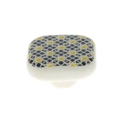 Bouton de meuble Carré Beloen bleu et jaune l.4,1 mm x h. 4.1 cm