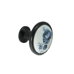 Bouton de meuble en porcelaine blanc, sur base noir mat d 32 mm avec vis incluse