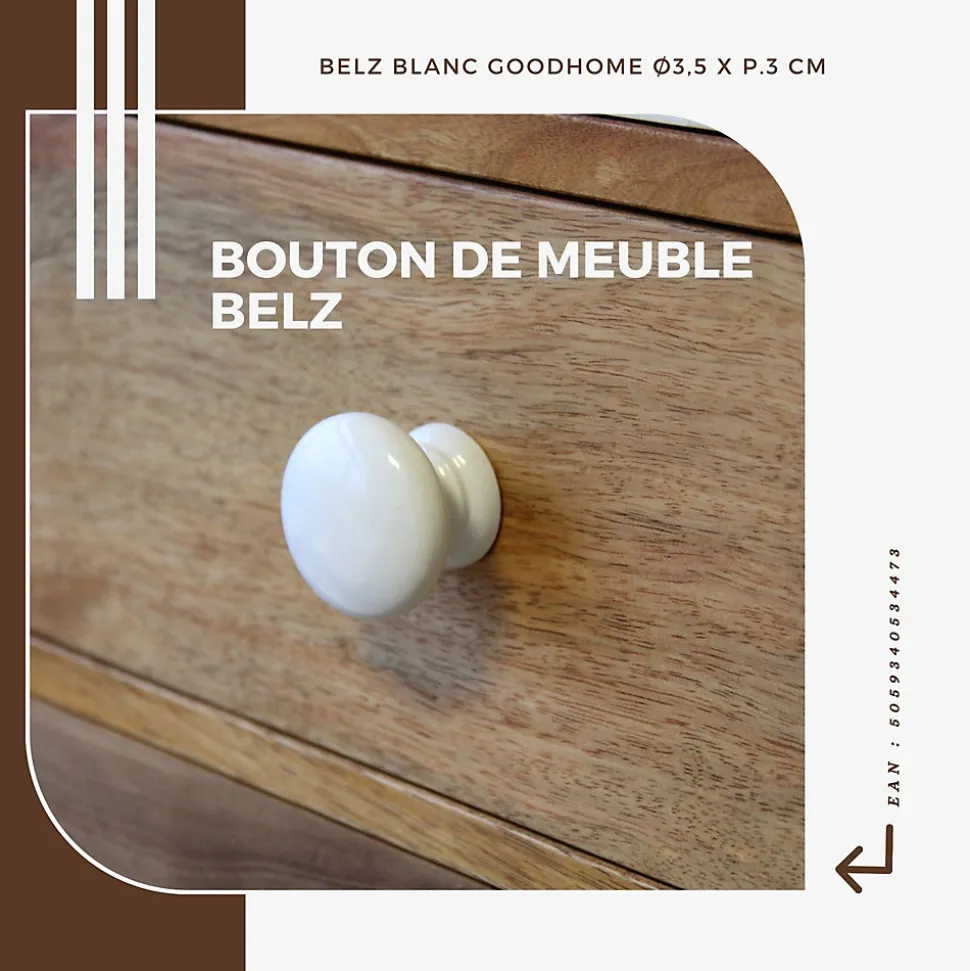 Bouton de meuble rond Belz blanc GoodHome Ø3,5 x P.3 cm