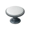 Bouton de meuble zamac diamètre métal 37 mm oxydé decapé-peau synth blanclot de 12 piéces