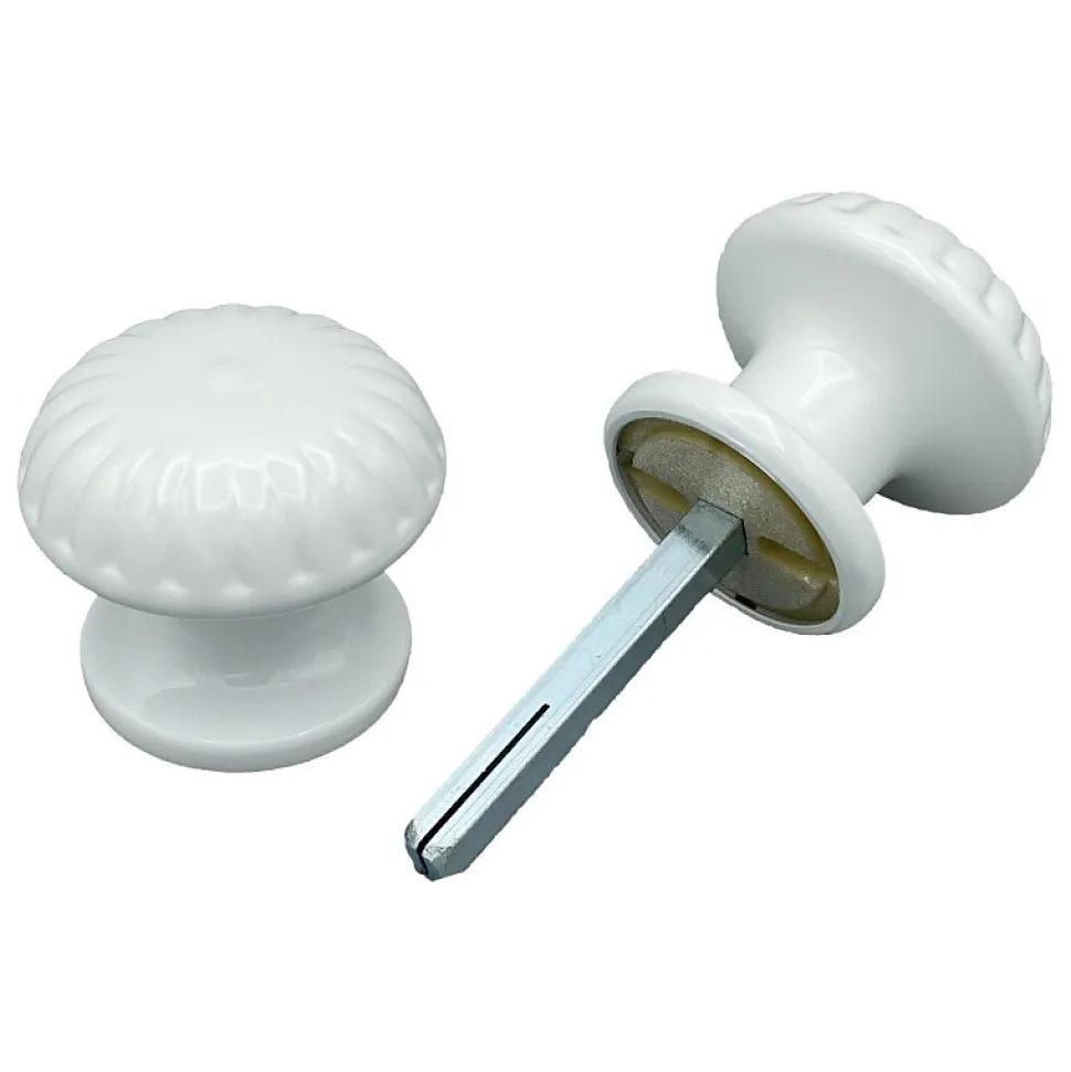 Bouton de Porte D60 mm - couple complet - en Aluminium BLANC RAL 9010 lot de 6 couples