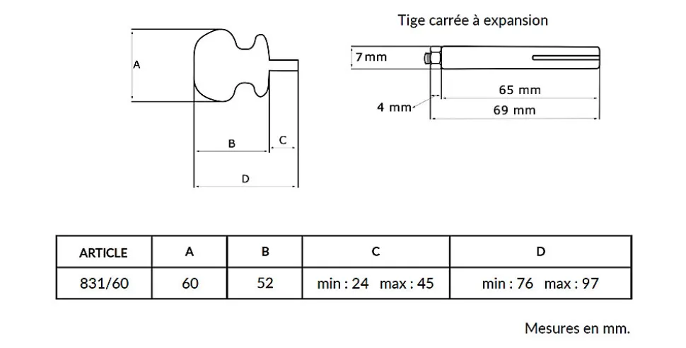 Bouton De Porte D60 mm en Aluminium BLANC RAL 9010.