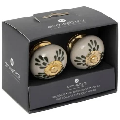 Boutons de meuble x2 Dayana en céramique & laiton D3,8cm blanc - Atmosphera
