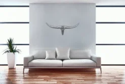 Bull Antlers décoration murale 74cm sud large aluminium en aluminium bois de mur d'argent FineBuy
