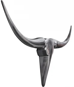 Bull Antlers décoration murale 74cm sud large aluminium en aluminium bois de mur d'argent FineBuy