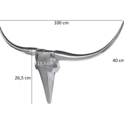 Bull Antlers M décoration murale 100 cm de large en aluminium couleur aluminium argent FineBuy