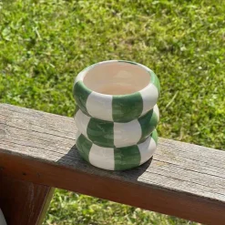 Cache pot en céramique à damiers vert / blanc 10cm
