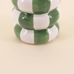 Cache pot en céramique à damiers vert / blanc 10cm