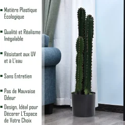 Cactus artificiel grand réalisme plante artificielle grande taille dia. 17 x 100H cm vert