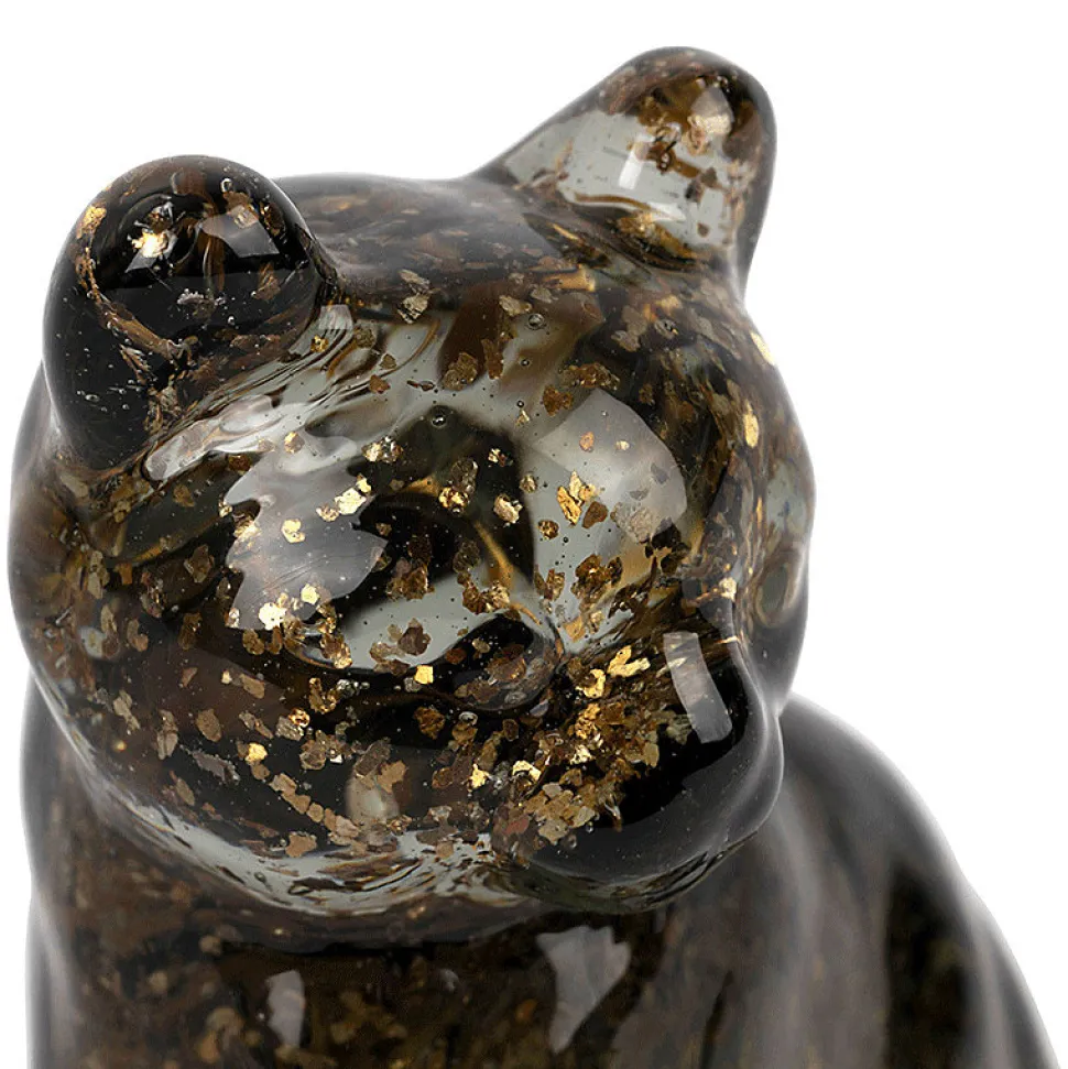 Chat décoratif verre fumé doré 7x6x10cm