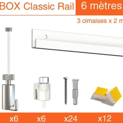 Cimaise Box Artiteq Classic PREMIUM + fils perlon - Kit accrochage tableau 10 mètres , Blanc laqué