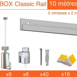 Cimaise Box Artiteq Classic PREMIUM + fils perlon - Kit accrochage tableau 10 mètres , Blanc laqué