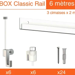 Cimaise Box Artiteq Classic ÉCO + fils perlon - Kit accrochage tableau 10 mètres , Blanc laqué