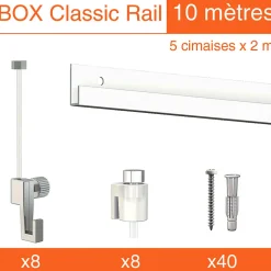 Cimaise Box Artiteq Classic ÉCO + fils perlon - Kit accrochage tableau 10 mètres , Blanc laqué