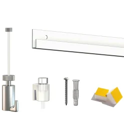 Cimaise Box Artiteq Classic PREMIUM + fils perlon - Kit accrochage tableau 4 mètres , Blanc laqué