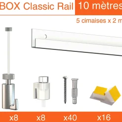 Cimaise Box Artiteq Classic PREMIUM + fils perlon - Kit accrochage tableau 4 mètres , Blanc laqué