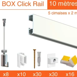 Cimaise Box Artiteq Click PREMIUM - Kit accrochage tableau 10 mètres , Blanc laqué