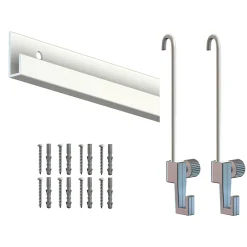 Cimaise Box ÉCO Classic Rail + Tige 2mm - 200 cm - Kit tout en un Blanc laqué