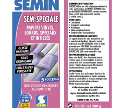Colle en Poudre pour Papiers Peints Sem-Spéciale Semin, Vinyls, Lourds, Spéciaux et Intissés, Intérieur, Boite 200 g (lot de 3)