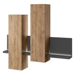 Composition murale BERGAME LED Chene et gris Design moderne