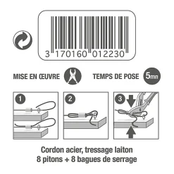 Cordon de suspension acier avec pitons et bagues de serrage
