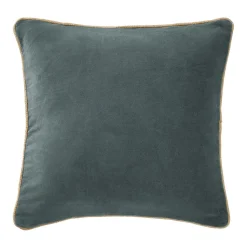 Coussin 45 x 45 cm velours de coton bleu canard et jute - MIRABEL