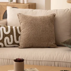 Coussin bouclette Soana beige lin 45x45cm - Atmosphera