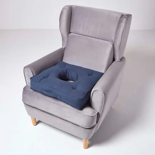 Coussin bouée en velours de coton - bleu marine - HOMESCAPES