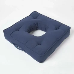 Coussin bouée en velours de coton - bleu marine - HOMESCAPES