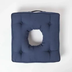 Coussin bouée en velours de coton - bleu marine - HOMESCAPES
