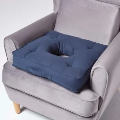 Coussin bouée en velours de coton - bleu marine - HOMESCAPES