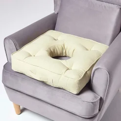 Coussin bouée en velours de coton - vert sauge - HOMESCAPES