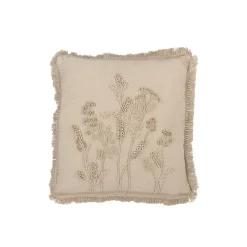 Coussin carré à broderie en coton gris 52x52x15 cm