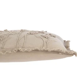 Coussin carré à broderie en coton gris 52x52x15 cm