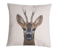 Coussin carré biche blanc et marron L.45 x l.45cm Deco&co