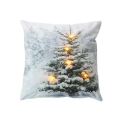 Coussin carré lumineux en velours imprimé sapin