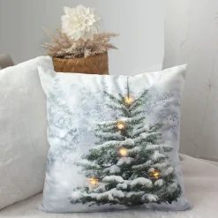 Coussin carré lumineux en velours imprimé sapin