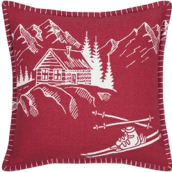 Coussin chalet montagne en coton (45x45 cm - Rouge)