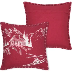 Coussin chalet montagne en coton (45x45 cm - Rouge)