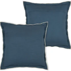 Coussin coton volant plat feston noir (45x45 cm - Bleu)