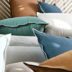 Coussin coton volant plat feston noir (45x45 cm - Bleu)