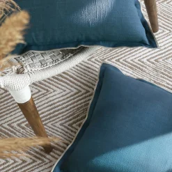 Coussin coton volant plat feston noir (45x45 cm - Bleu)