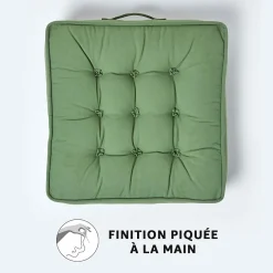 Coussin d'assise rehausseur en coton vert foncé, 50 x 50 x 10 cm - HOMESCAPES