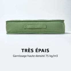 Coussin d'assise rehausseur en coton vert foncé, 50 x 50 x 10 cm - HOMESCAPES