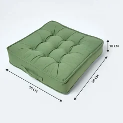 Coussin d'assise rehausseur en coton vert foncé, 50 x 50 x 10 cm - HOMESCAPES