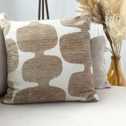 Coussin décoratif déhoussable jacquard motif moderne (40x40 cm - Beige)