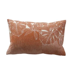 Coussin décoratif déhoussable motif feuillage tropical (30x50 cm - Cuivre)
