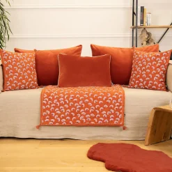 Coussin décoratif imprimé motif floral (45x45 cm - Brique)